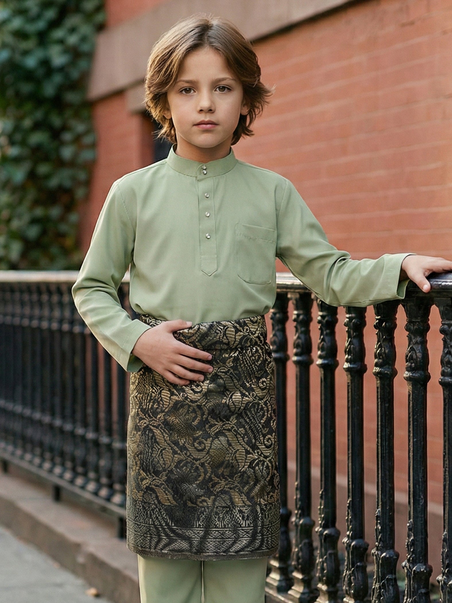 KIDS BAJU MELAYU PESAK ARMADA (TENDRIL GREEN)