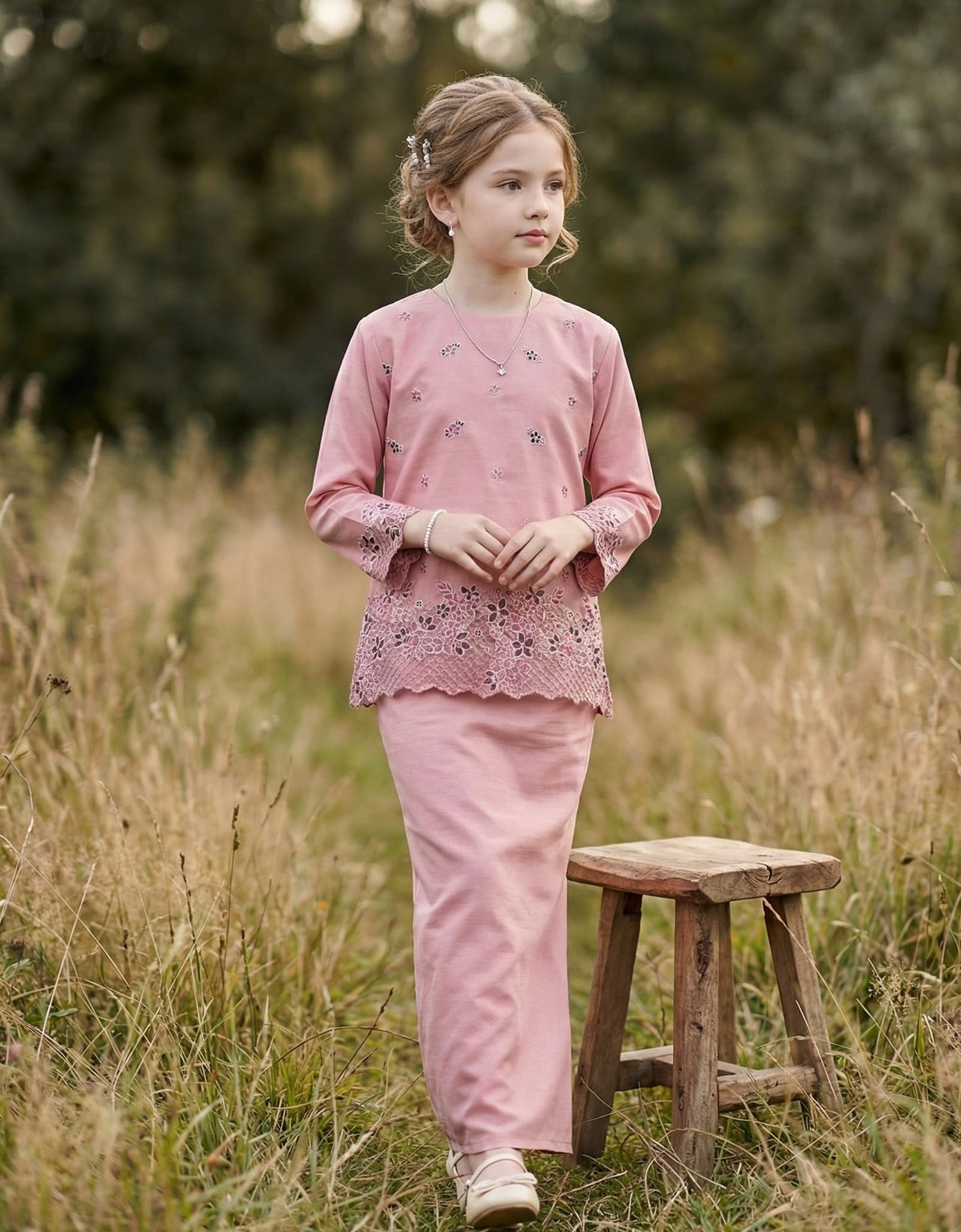 KIDS BAJU KURUNG KEDAH AVELINE (DUSTY PINK)