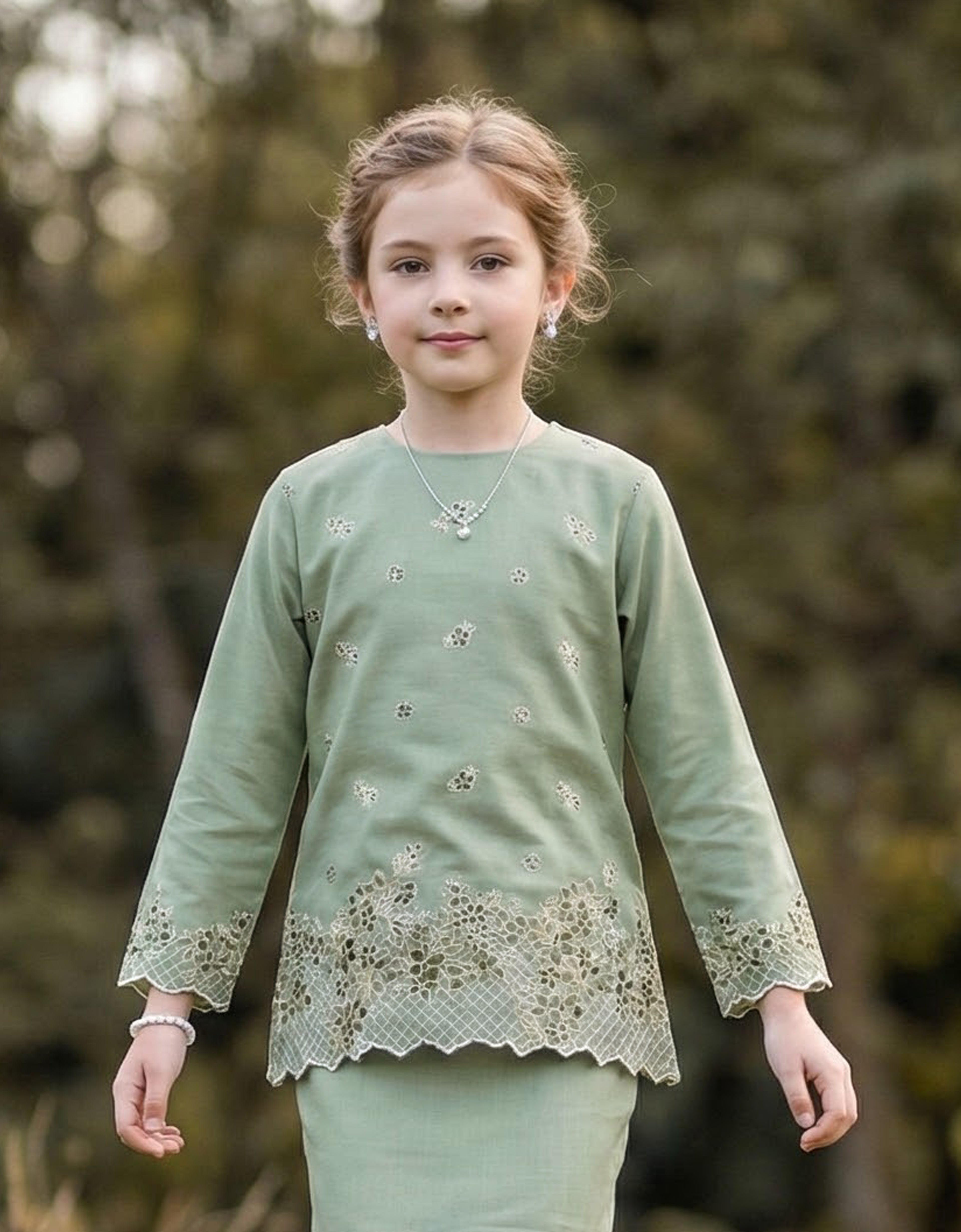 KIDS BAJU KURUNG KEDAH AVELINE (TENDRIL GREEN)