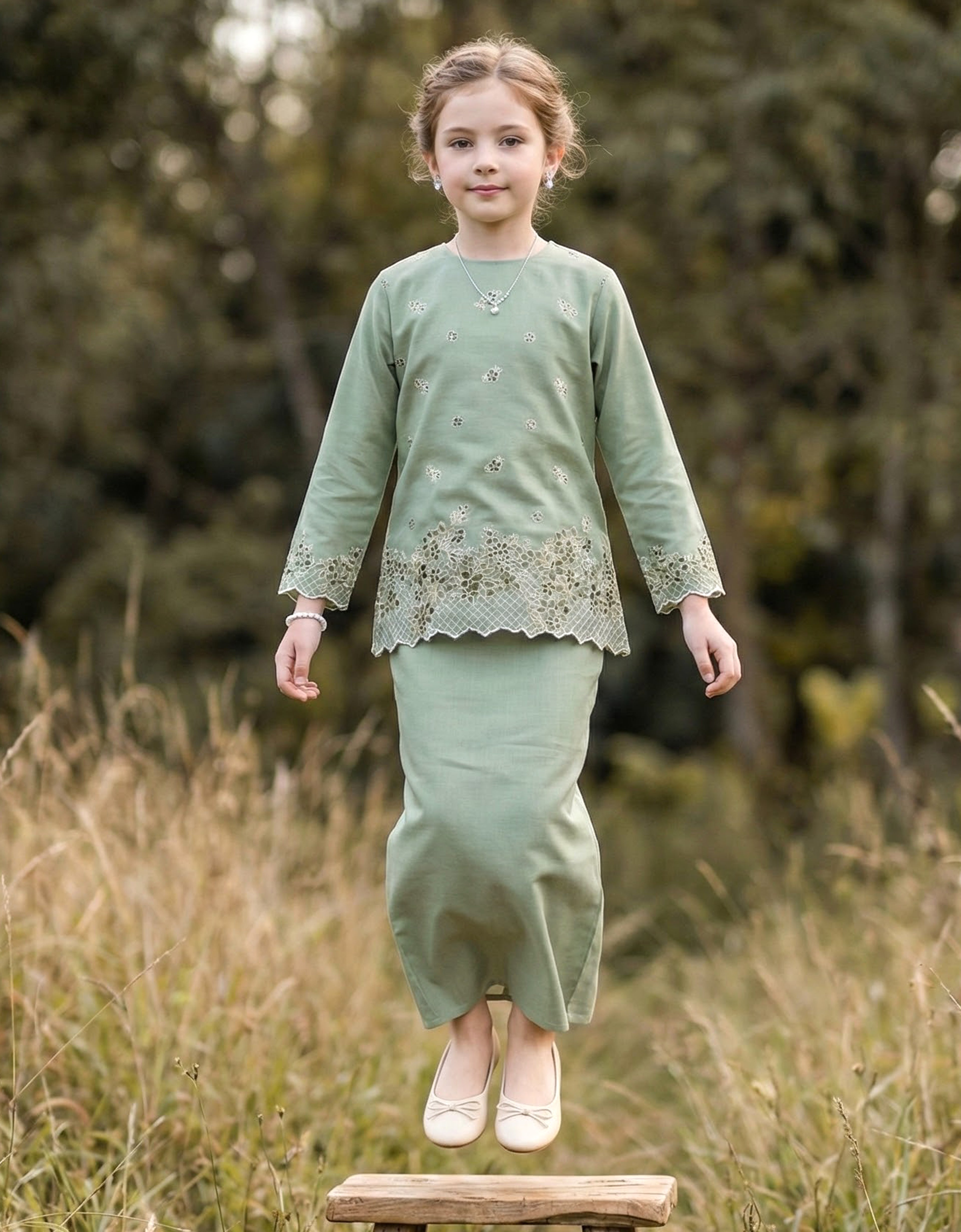 KIDS BAJU KURUNG KEDAH AVELINE (TENDRIL GREEN)