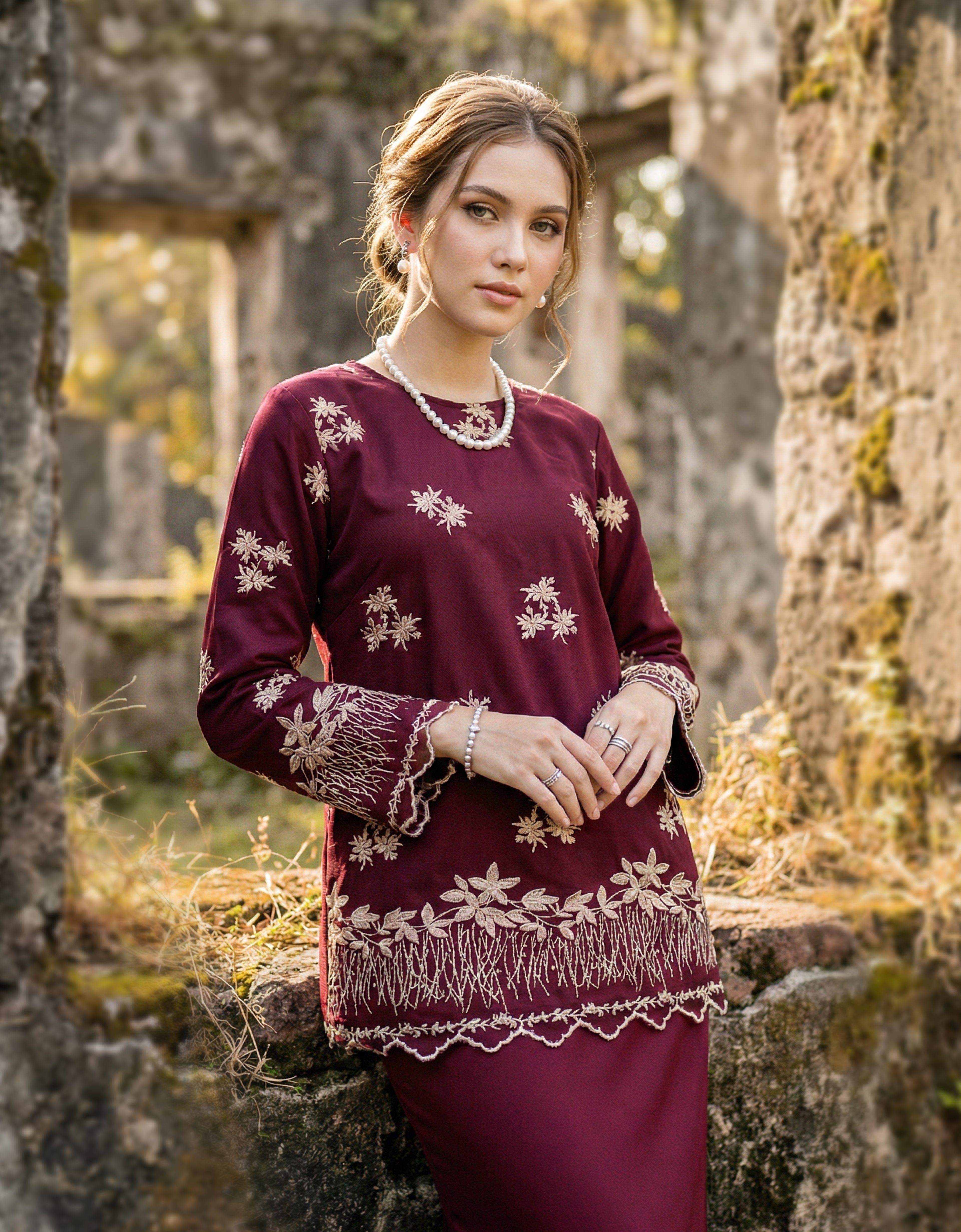 BAJU KURUNG KEDAH ANUHA (BURGUNDY)