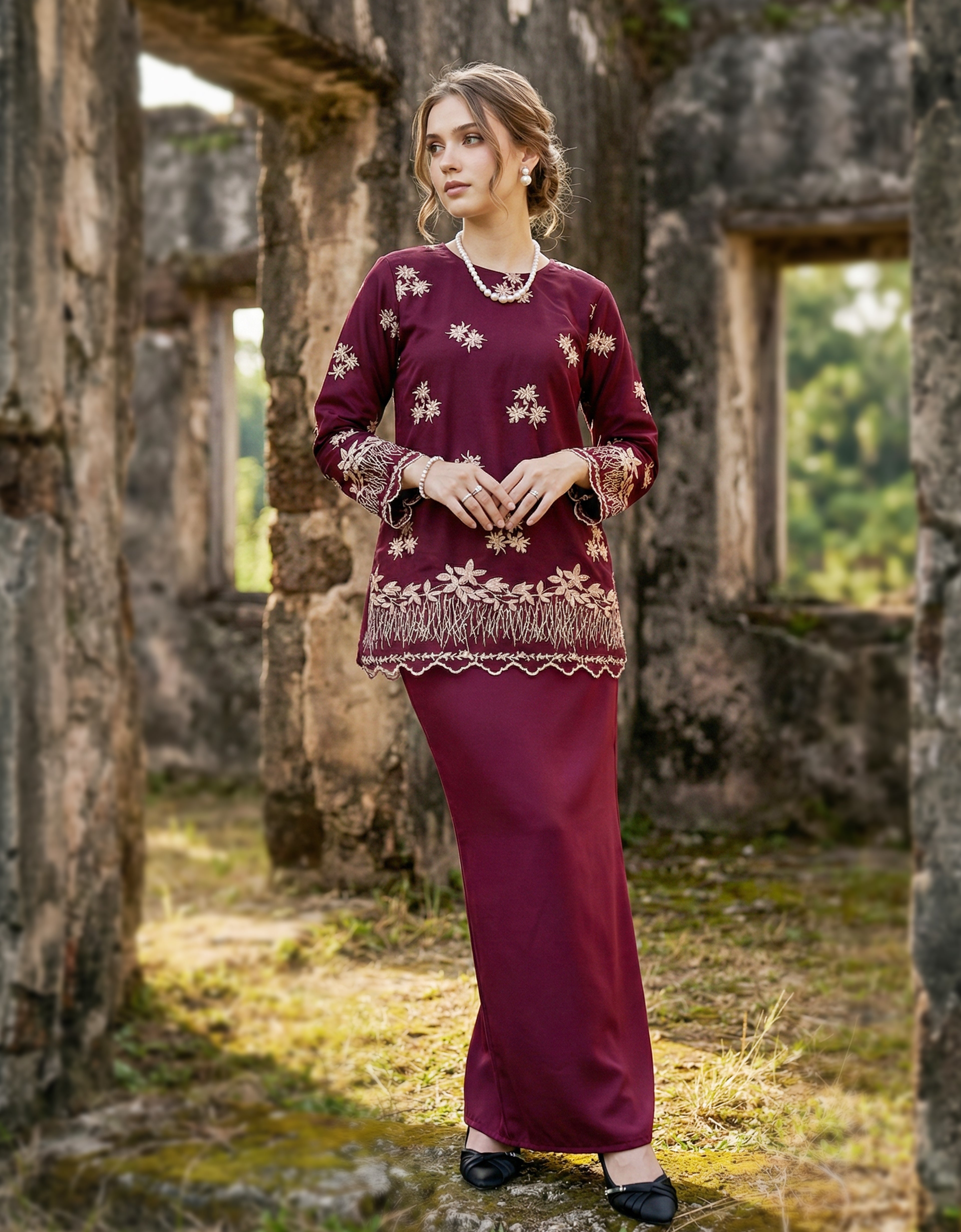 BAJU KURUNG KEDAH ANUHA (BURGUNDY)