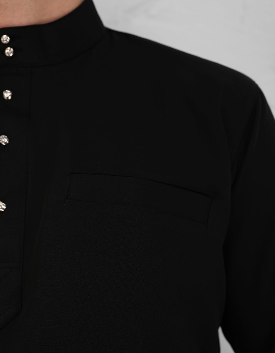 BAJU MELAYU FIRASH S/FIT (BLACK) – GIO FABRICS