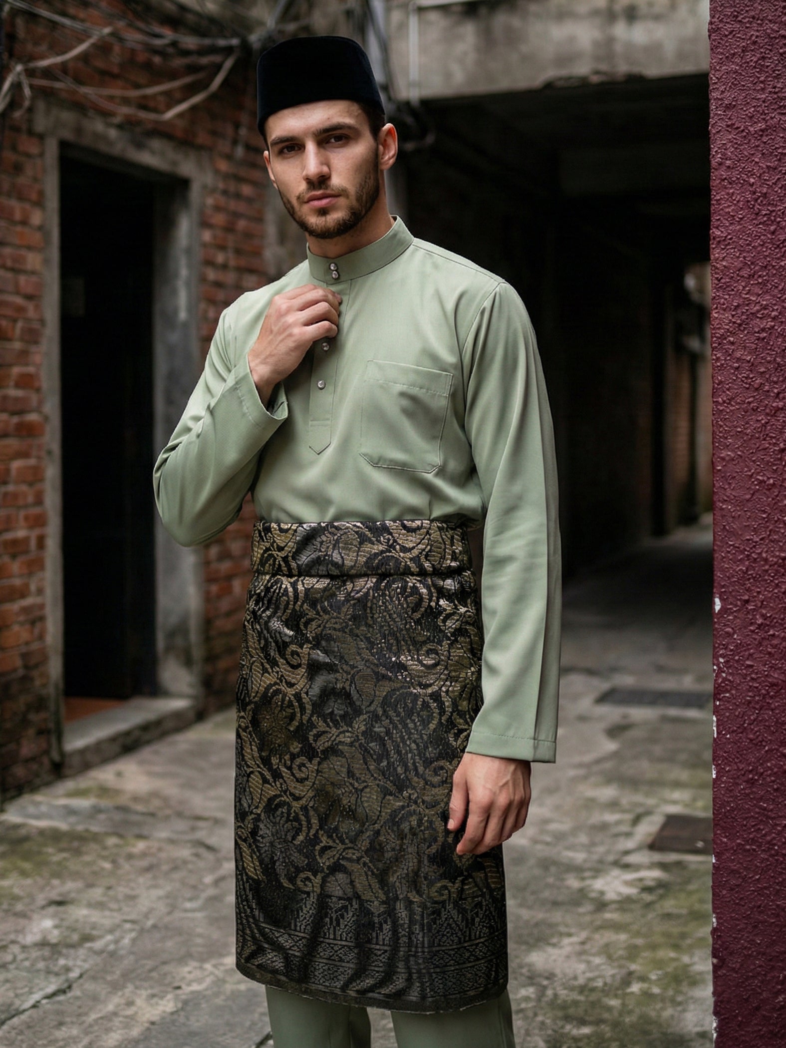 BAJU MELAYU PESAK ARMADA (TENDRIL GREEN)