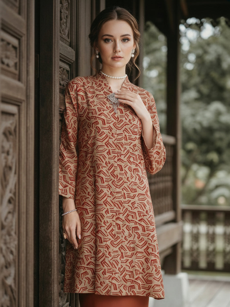 BAJU KEBAYA AZUREEN (BRICK ORANGE) – GIO FABRICS