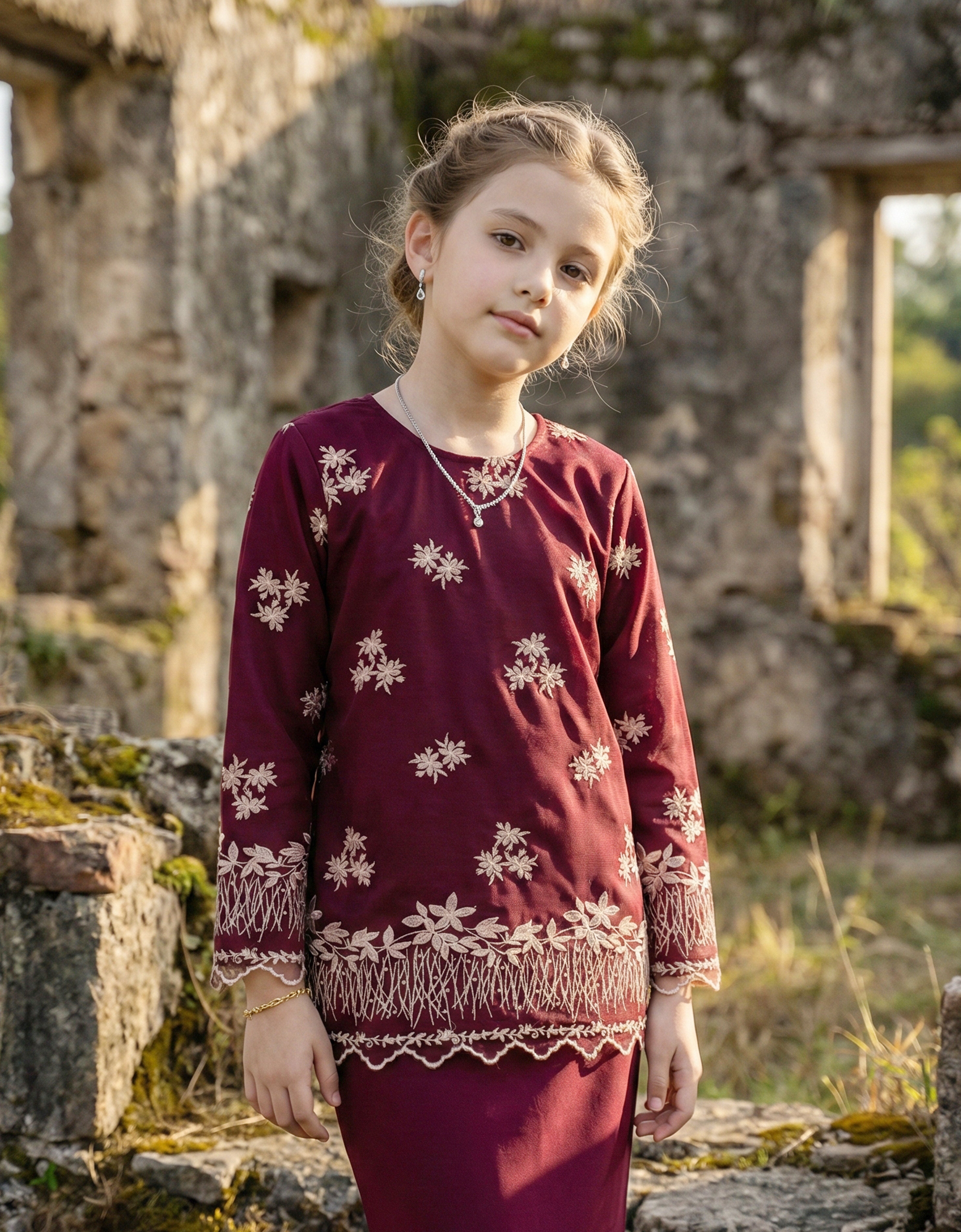 KIDS BAJU KURUNG KEDAH ANUHA (BURGUNDY)