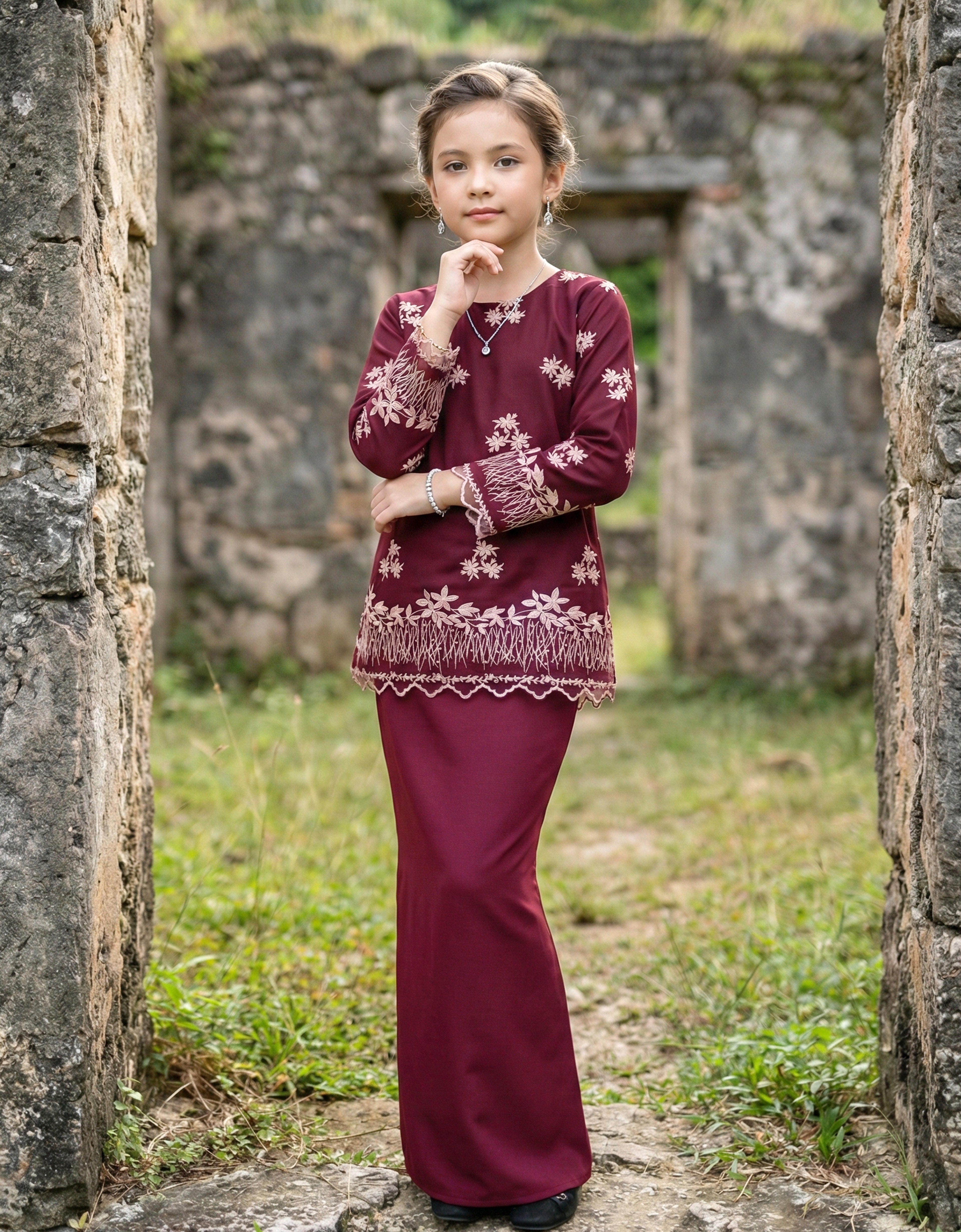 KIDS BAJU KURUNG KEDAH ANUHA (BURGUNDY)