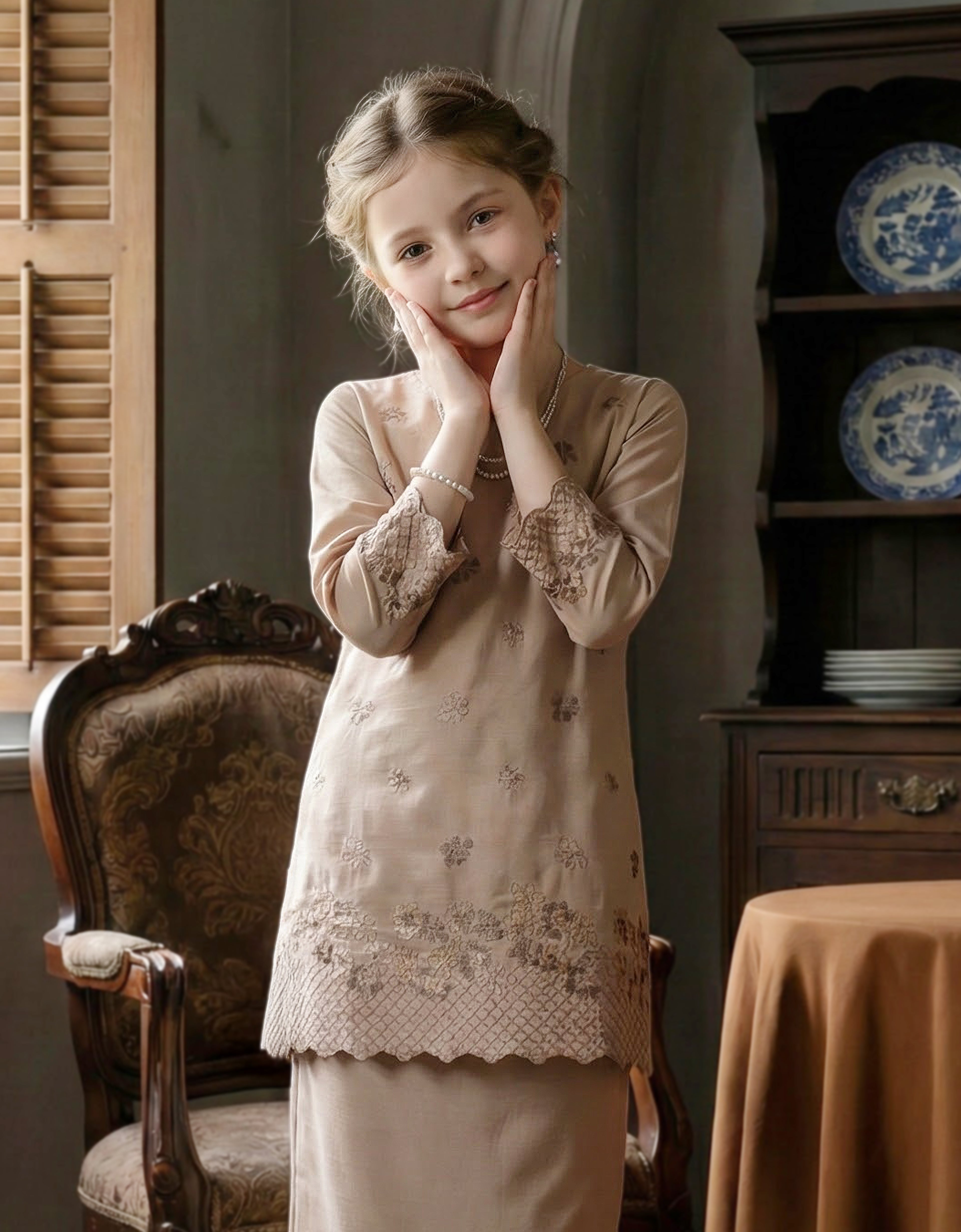 KIDS BAJU KURUNG PAHANG MODEN LETTIE (CHAMPAGNE)