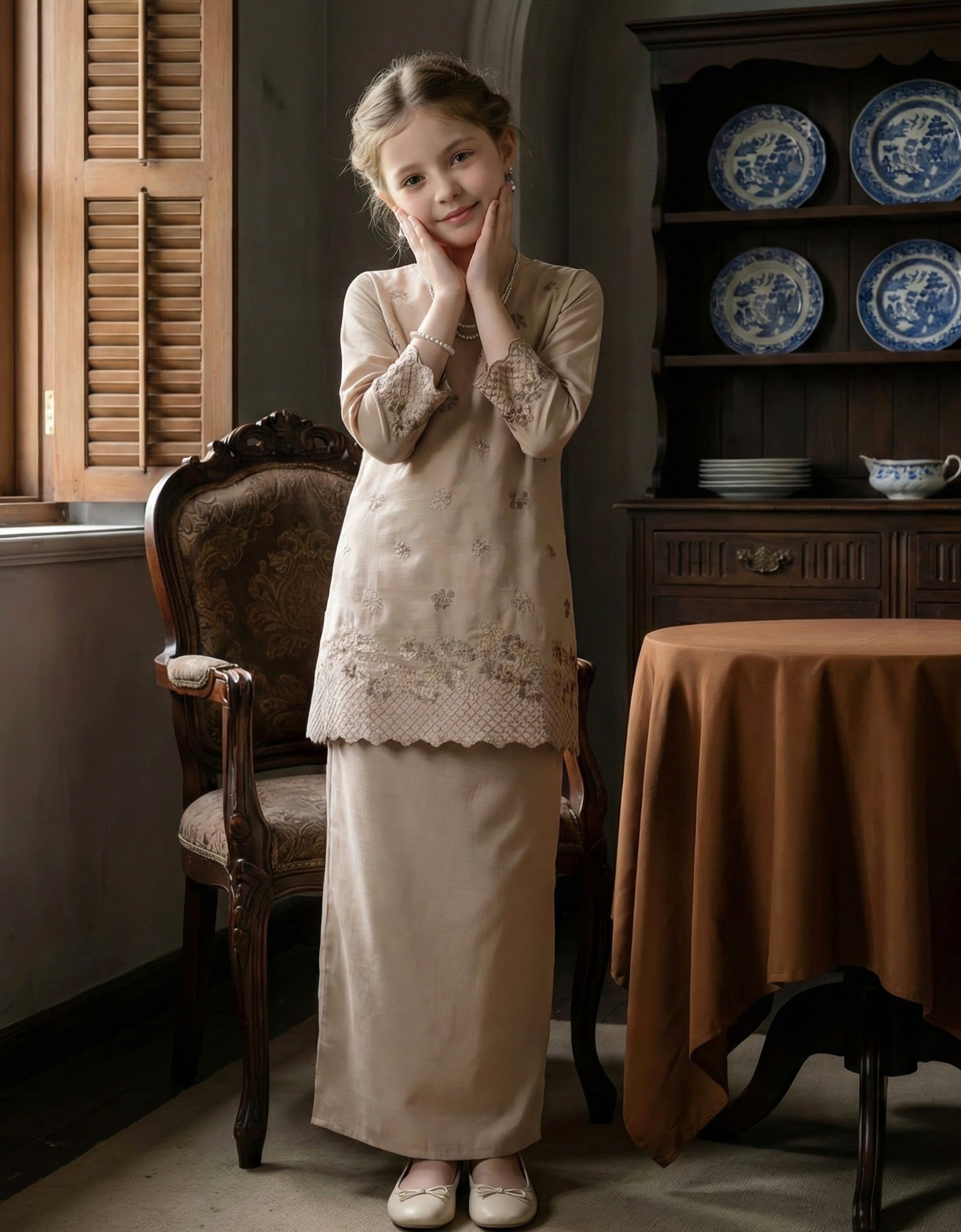 KIDS BAJU KURUNG PAHANG MODEN LETTIE (CHAMPAGNE)