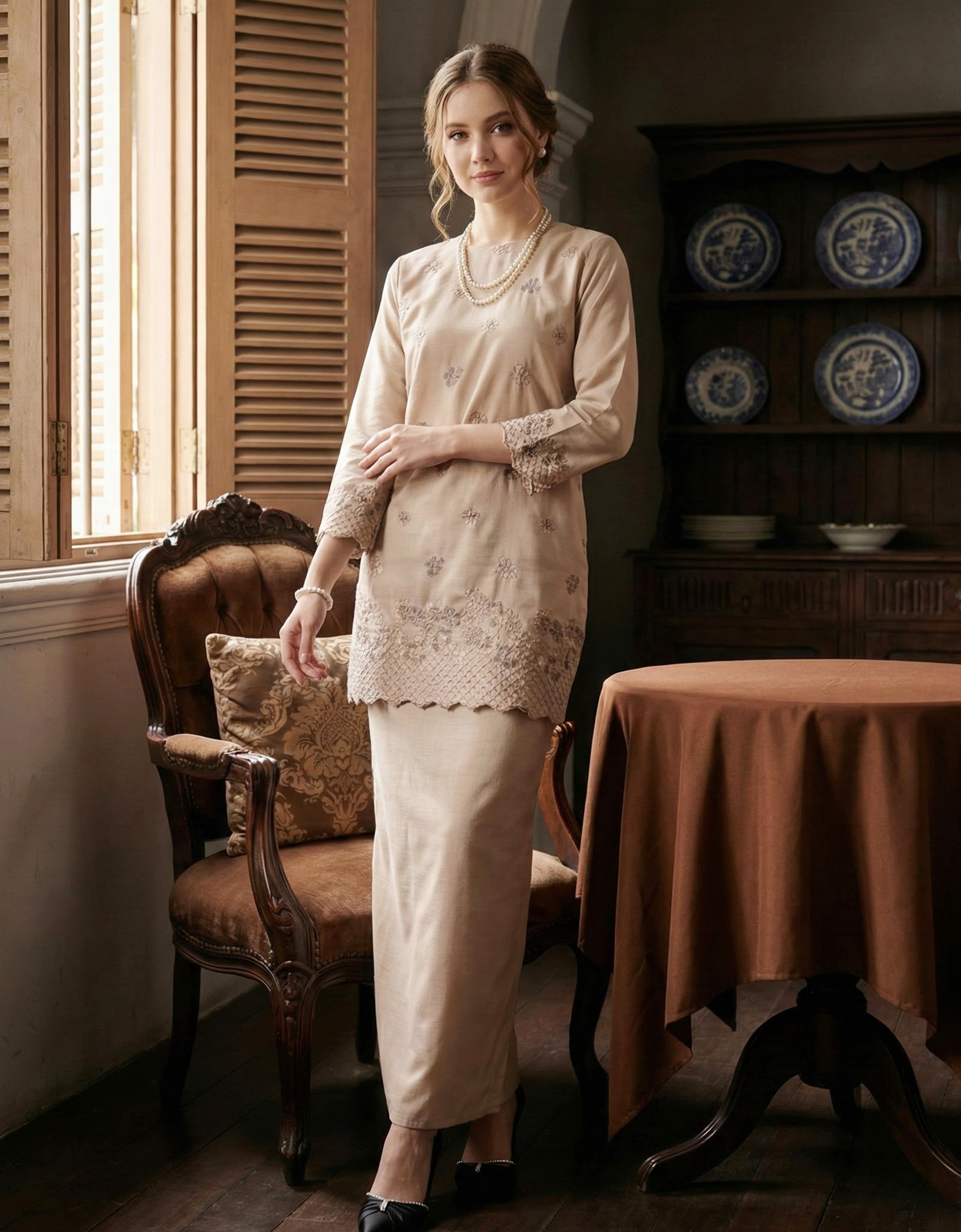 BAJU KURUNG PAHANG MODEN LETTIE (CHAMPAGNE)