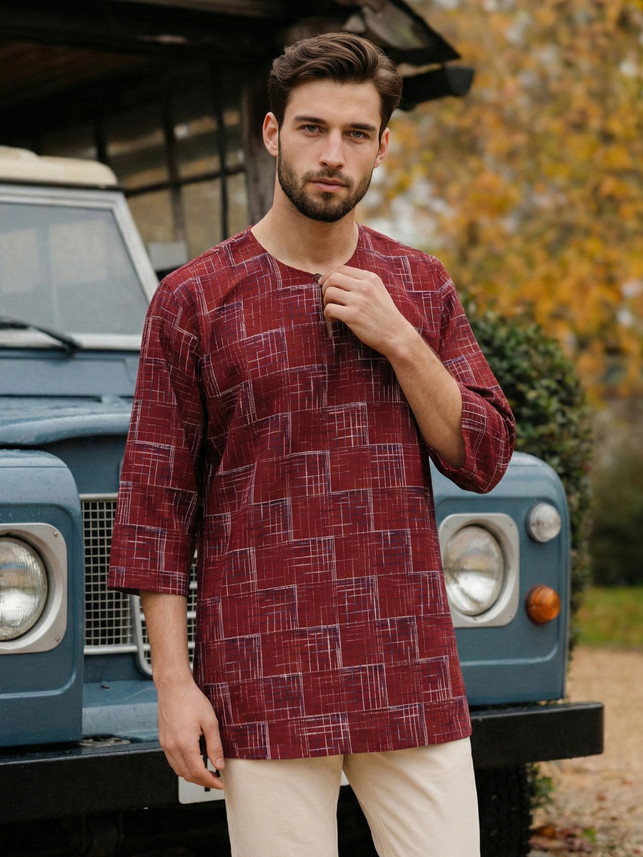 KURTA RAFKA 3/4 SLEEVE (MAROON) – GIO FABRICS