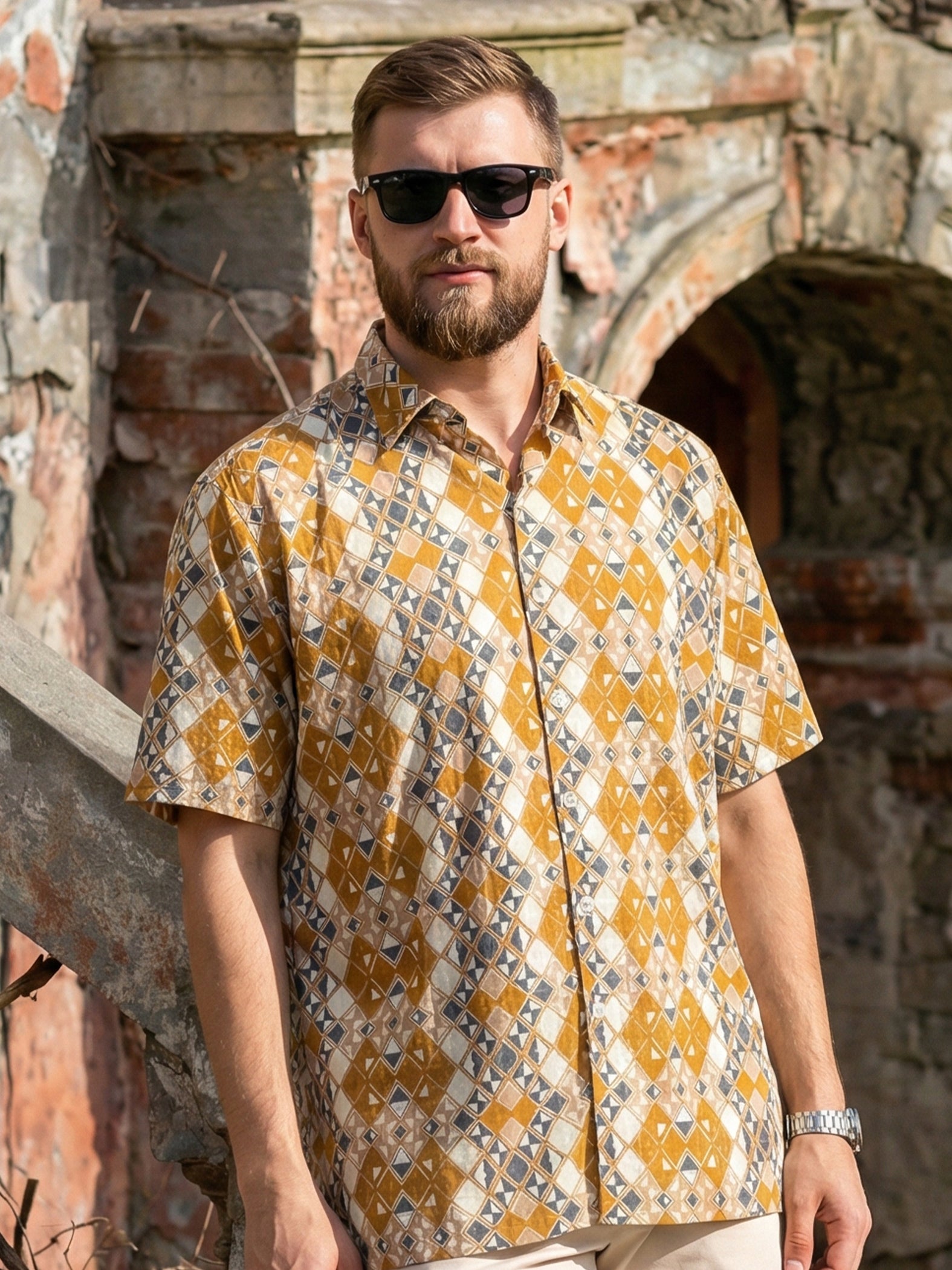 AHYAN SHIRT S/S (R/FIT) (GOLDEN ROD)